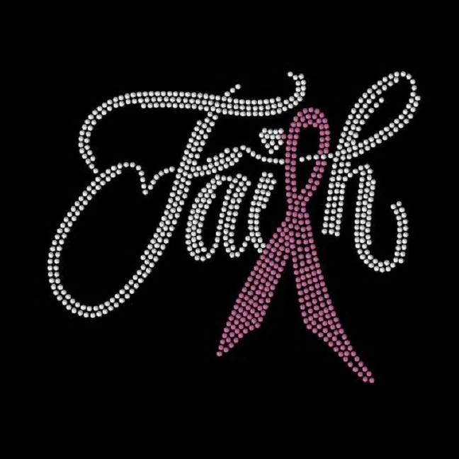 Pink Ribbon Custom Hotfix Heating Transfer Rhinestone Transfers Crystal Transfer Rhinestone Motif For Garment