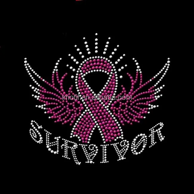 Pink Ribbon Custom Hotfix Heating Transfer Rhinestone Transfers Crystal Transfer Rhinestone Motif For Garment
