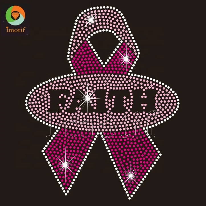 Pink Ribbon Custom Hotfix Heating Transfer Rhinestone Transfers Crystal Transfer Rhinestone Motif For Garment