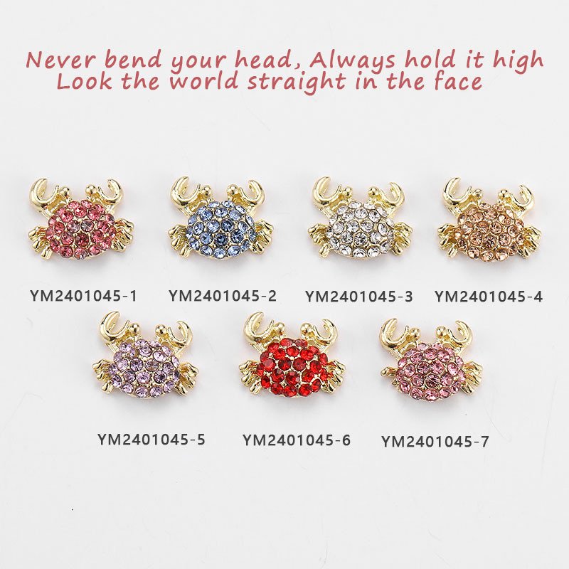 New Arrival Cute Crab Alloy Nail Art Charms Metal Gold Nail Gemstones Metal Nail Jewelry Decoration Rhinestones Beauty Supplier