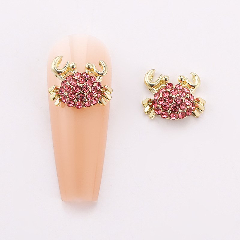 New Arrival Cute Crab Alloy Nail Art Charms Metal Gold Nail Gemstones Metal Nail Jewelry Decoration Rhinestones Beauty Supplier