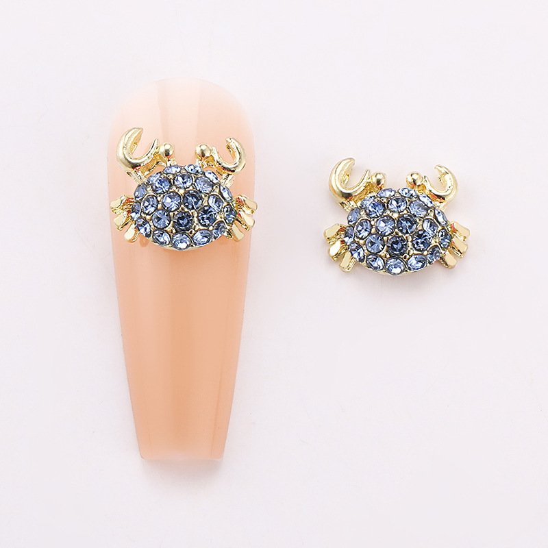 New Arrival Cute Crab Alloy Nail Art Charms Metal Gold Nail Gemstones Metal Nail Jewelry Decoration Rhinestones Beauty Supplier