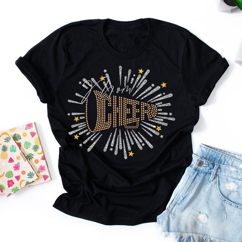 customize t shirt apparel clothing Rhinestone Transfer Hotfix Designs Megaphone cheer mom