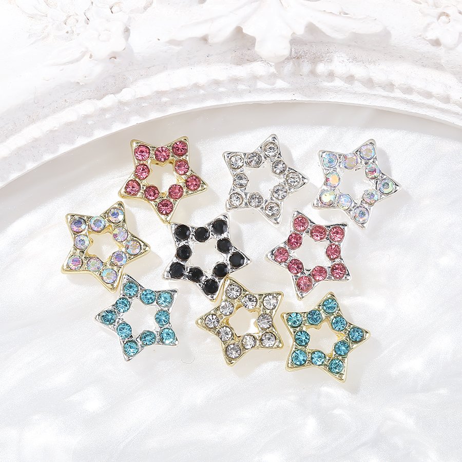 Metal Crystal Star Nail Charms Rhinestones Gold Silver Star Nails Art Decoration Jewelry DIY Manicure Alloy Glitter Diamond