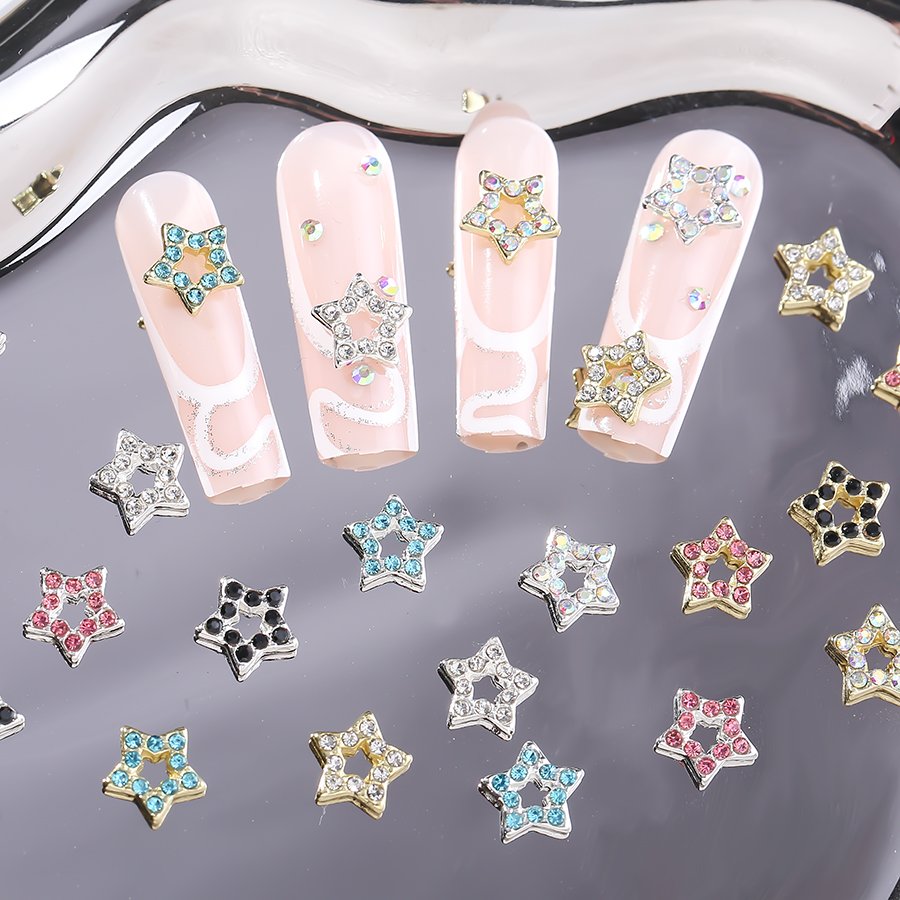 Metal Crystal Star Nail Charms Rhinestones Gold Silver Star Nails Art Decoration Jewelry DIY Manicure Alloy Glitter Diamond