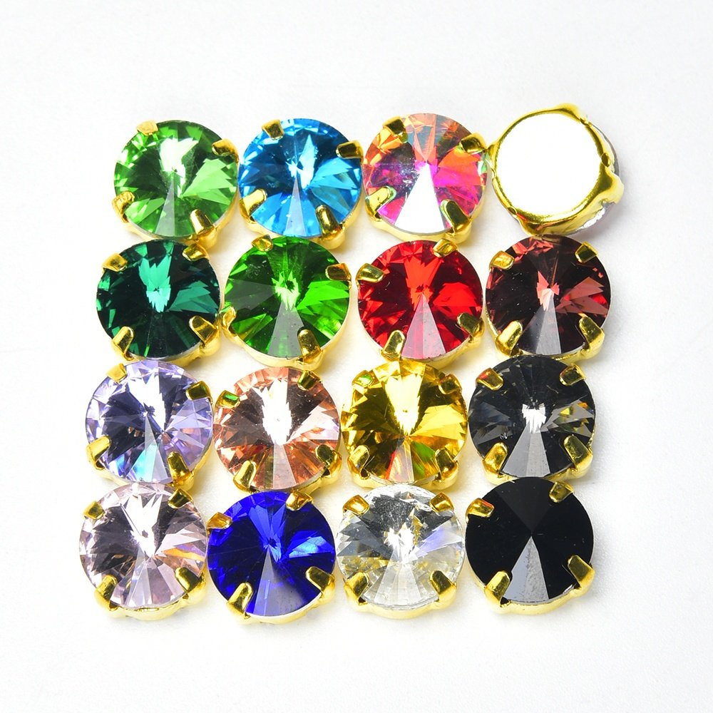 Gold Claw Glass Crystal 8/10/14mm Round Rhinestone Sew on Satellite Diamond Button Handmade Craft Ornament DIY Trimming