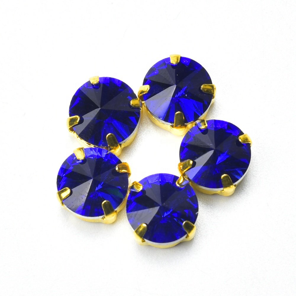 Gold Claw Glass Crystal 8/10/14mm Round Rhinestone Sew on Satellite Diamond Button Handmade Craft Ornament DIY Trimming