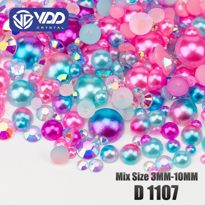 VDD D1107 30g Wholesale Mix Size ABS Half Round Pearls Flatback Beads Color Resin Rhinestone Crafts Nail Art DIY Decoration
