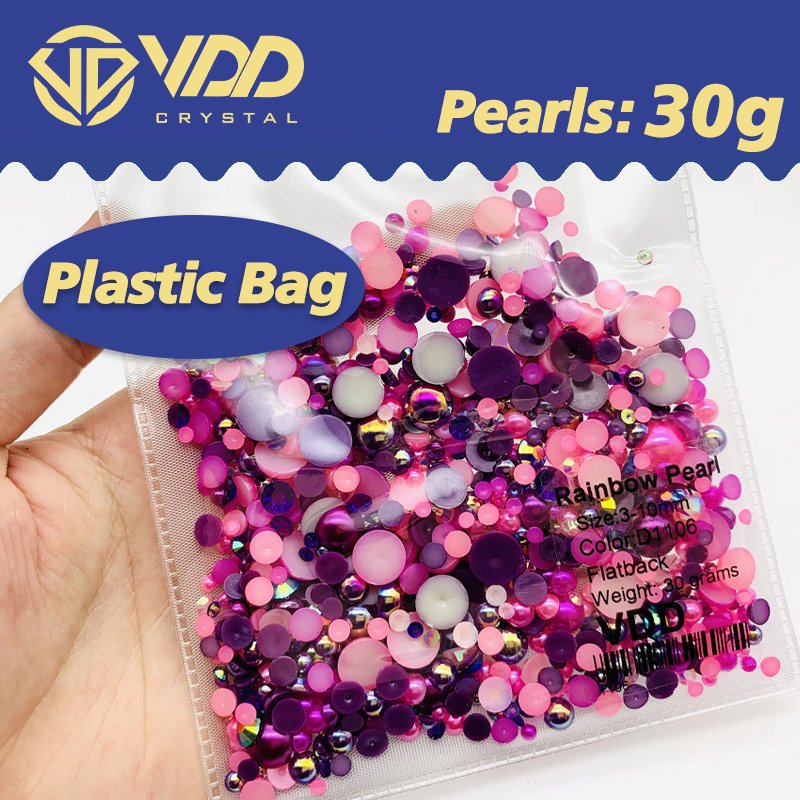 VDD D1107 30g Wholesale Mix Size ABS Half Round Pearls Flatback Beads Color Resin Rhinestone Crafts Nail Art DIY Decoration