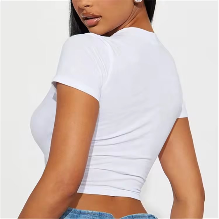 2024 Trendy Rhinestone Letters Print T-Shirts Fashion Casual O Neck Short Sleeve Crop Tops Y2K Summer Sexy Girl Baby Tee Women