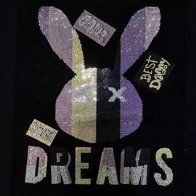 Custom Bling Dreams T Shirt's Logo Rhinestone Heat Transfer Thermoadhesive Strass Motif Design Transfer For Clothing