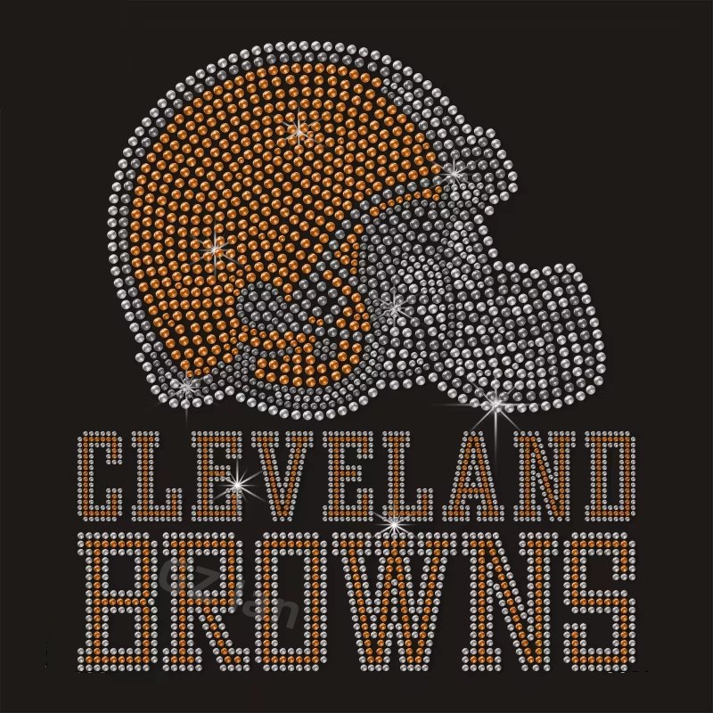 custom wholesale bling transfer Iron on patches cleveland browns hotfix rhinestones motif