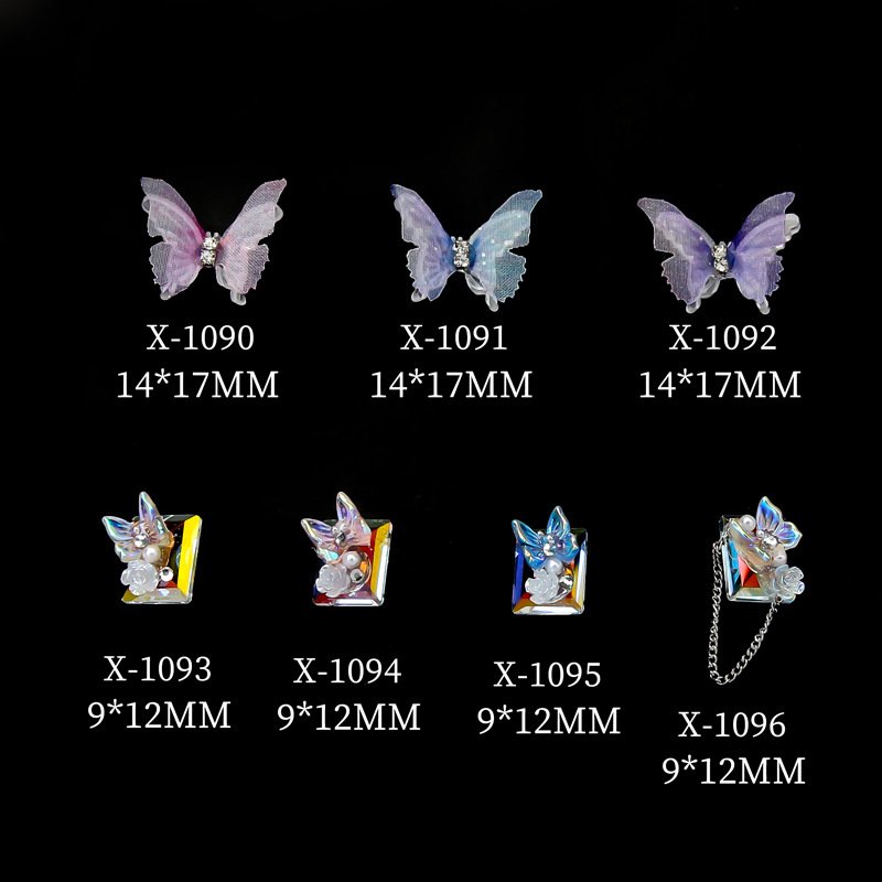 3D Butterfly Nail Charms Decoration Double Mesh Butterfly Ornaments Stickers Shiny Rhinestone Jewelry Manicure Accessories