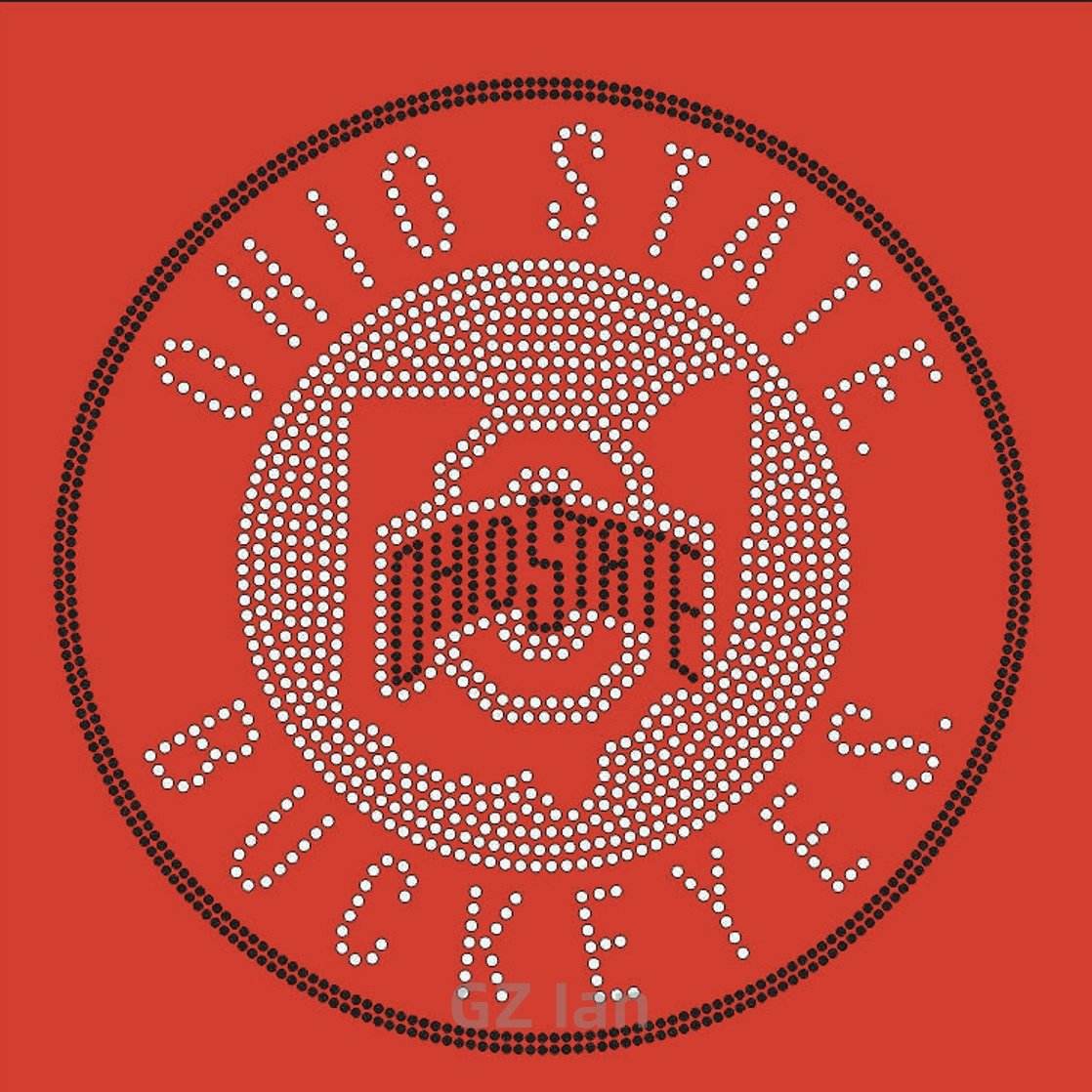 Custom Ohio State Rhinestones Transfer Strass Buckeyes Football Motif Hot-fix Iron On Rhinestone Transfer For Shirt