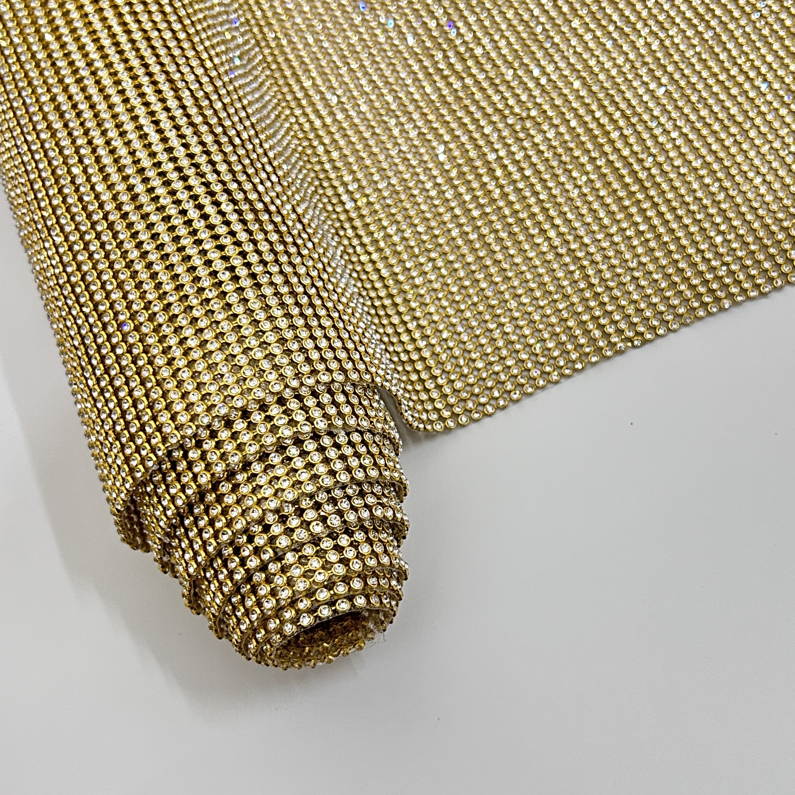 Gold applique rhinestone aluminium mesh fabric sew on hot fix rhinestone adhesive sheets
