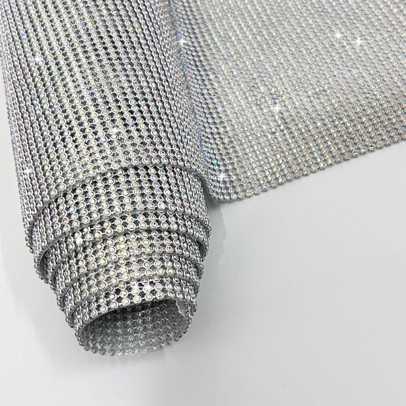 Gold applique rhinestone aluminium mesh fabric sew on hot fix rhinestone adhesive sheets