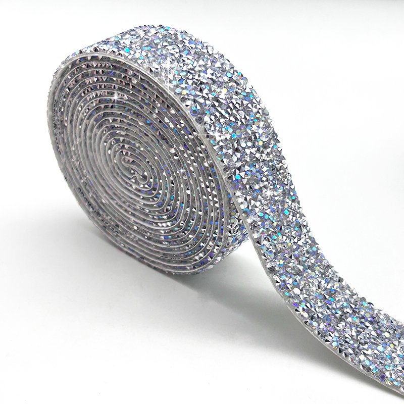 Hot Fix Glitter Dress Rhinestones Motifs Ribbon Iron on Patches Applique Different Sizes Crystal Mesh Roll Trim Opp Bag Resin