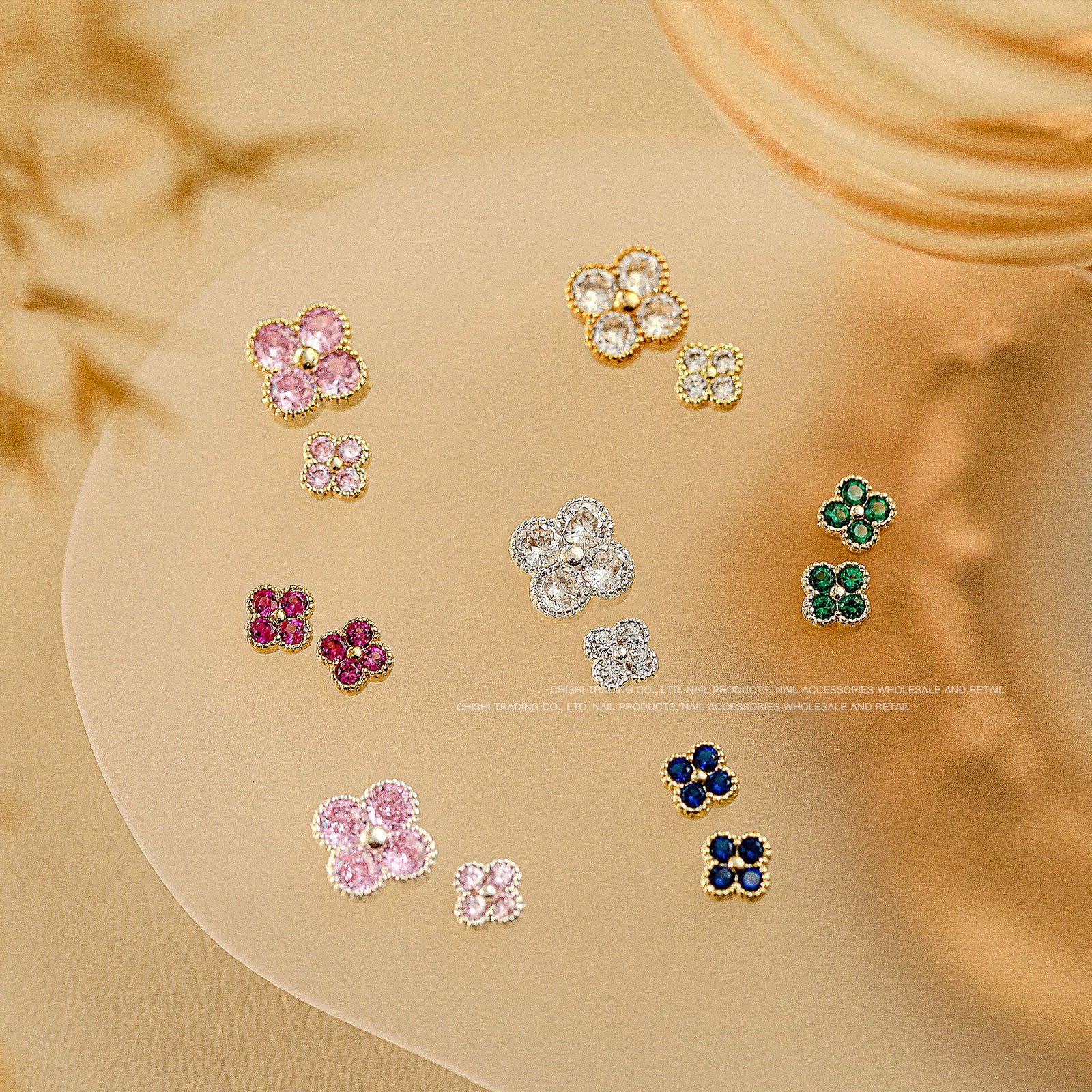 Luxury Flower Nail Charms 3D Alloy Four Clover Nail Gemstone Design Rhinestones Jewelry for Nails charm Decoration DIY