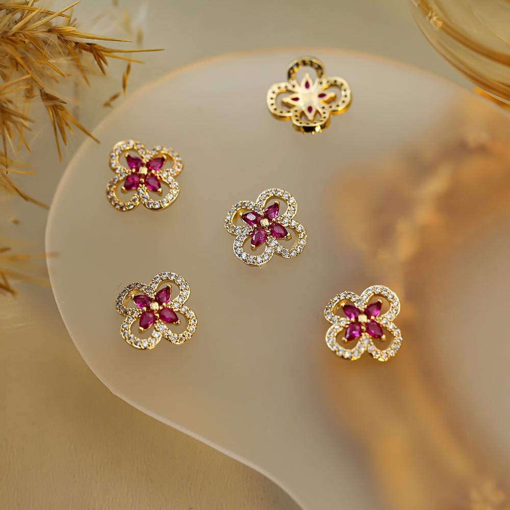 Luxury Flower Nail Charms 3D Alloy Four Clover Nail Gemstone Design Rhinestones Jewelry for Nails charm Decoration DIY