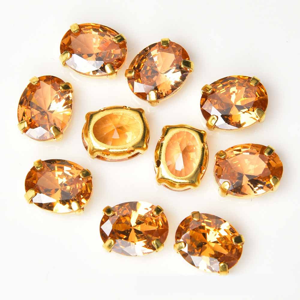 JFS014 Sparkling Oval Zircon Crystal Sew On Rhinestone With Gold Claw Beads Diy Clothing Shoes Bags Accessories