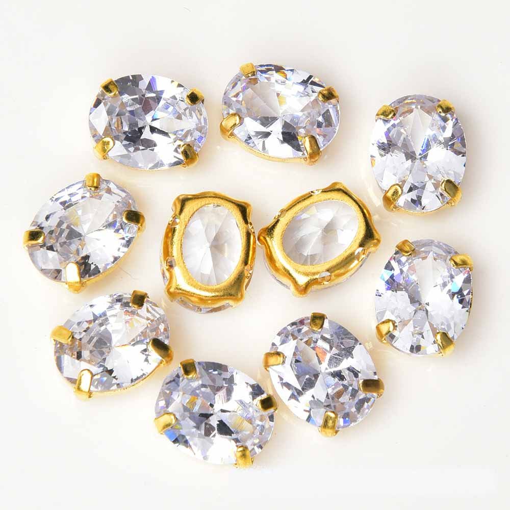JFS014 Sparkling Oval Zircon Crystal Sew On Rhinestone With Gold Claw Beads Diy Clothing Shoes Bags Accessories