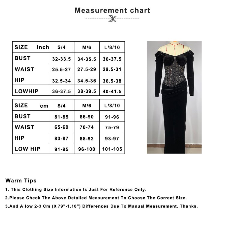 Elegant Evening Sexy Ladies Velvet Long Sleeve Slit Floor Length Rhinestone Women Bodycon Dress