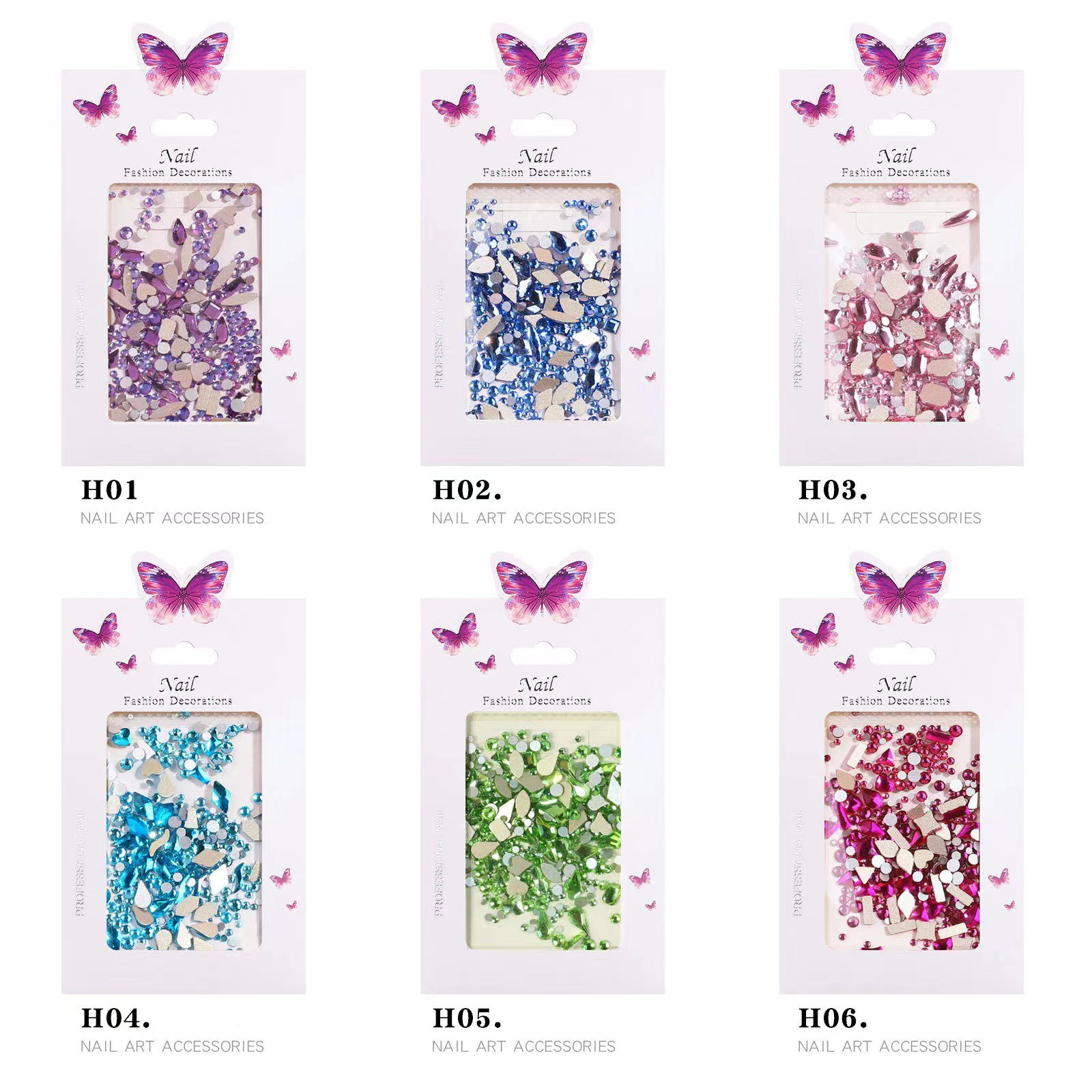 Best Selling Purple Special Shape Mixed Size Flat Back Rhinestone Nail Decoration For Nail Art