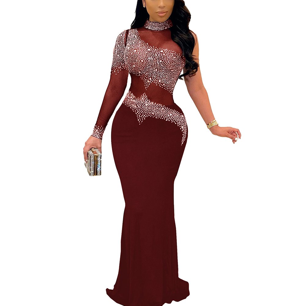 Plus Size Rhinestone Long Gowns Formal Party Wear Evening Dresses Ball Gown Print Pattern Natural Satin for Women Full 1 Piece