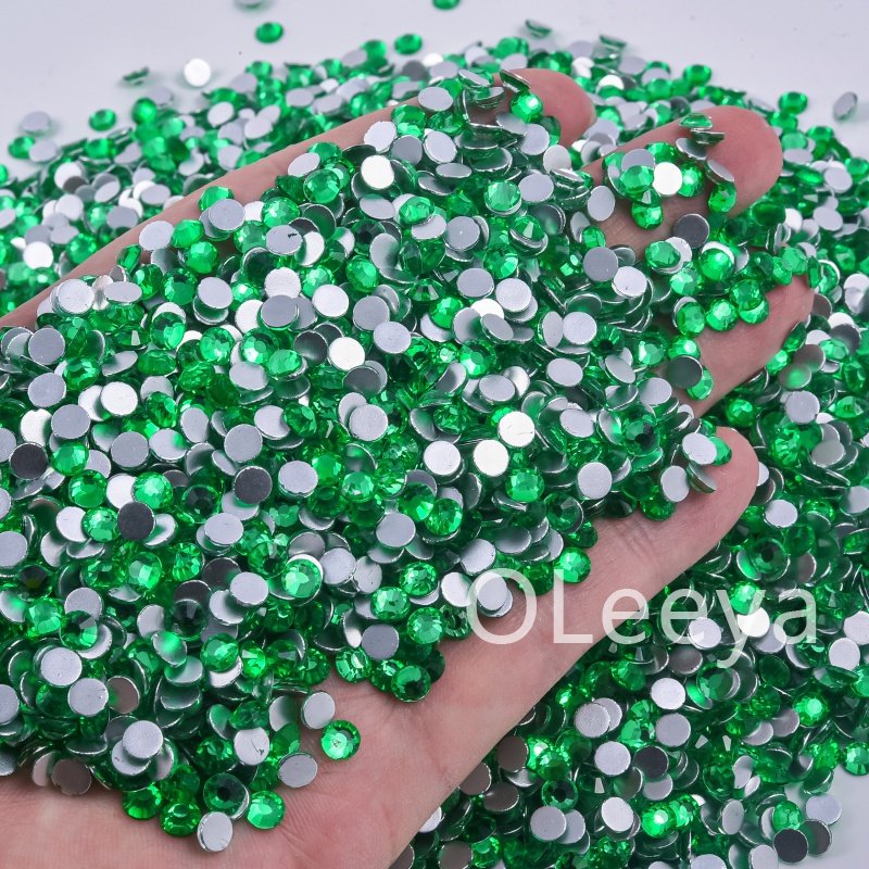 OLeeya Hot Selling Peridot Gems Apple Green Crystals Flat back Kelly Green Non Hotfix Rhinestone Bulk for Accessories