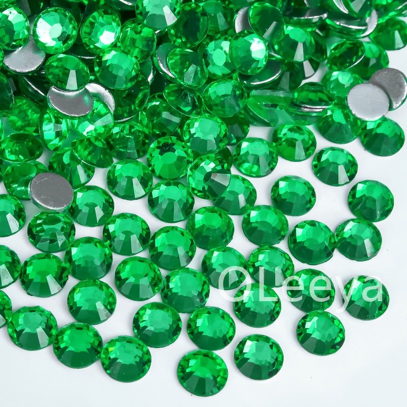 OLeeya Hot Selling Peridot Gems Apple Green Crystals Flat back Kelly Green Non Hotfix Rhinestone Bulk for Accessories