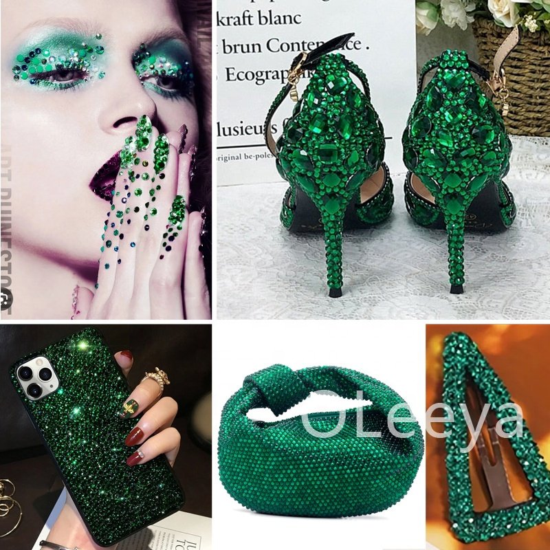 OLeeya Hot Selling Peridot Gems Apple Green Crystals Flat back Kelly Green Non Hotfix Rhinestone Bulk for Accessories