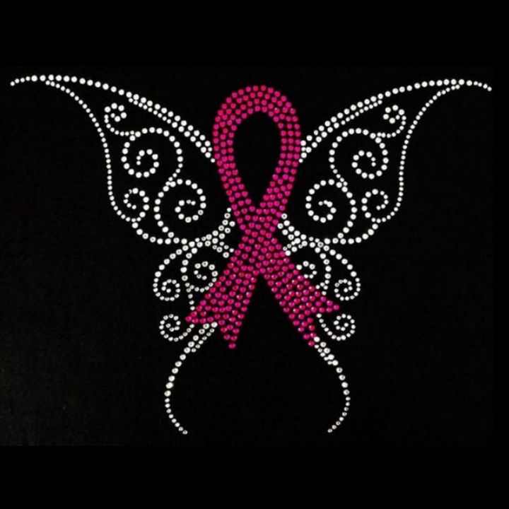 Custom bling crystal motif pink ribbon hot fix iron on patch breast cancer logo pink ribbon rhinestone transfer for clothes DIY
