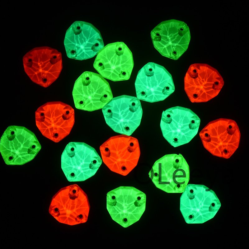 OLeeya Glass Neon UV light Rhinestones Color Fat Triangle Shape Glass Sew On Rhinestones Dance Decoration for Leotards Bikini