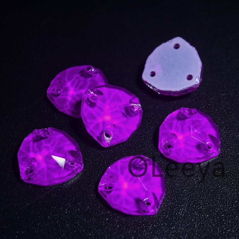 OLeeya Glass Neon UV light Rhinestones Color Fat Triangle Shape Glass Sew On Rhinestones Dance Decoration for Leotards Bikini