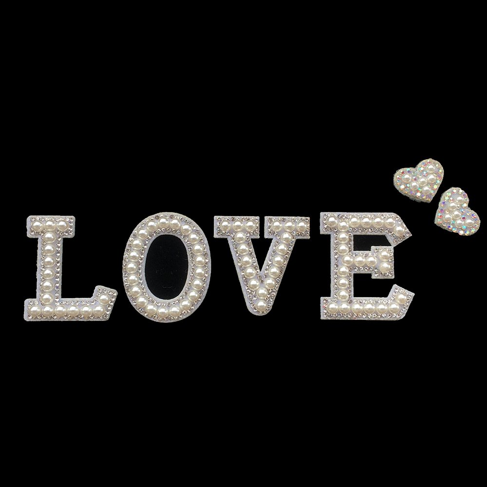 A-Z 3D White Bottom Pearl Letter Patches English Alphabet Rhinestone Applique for Clothes Iron on Stripe Badge DIY Use