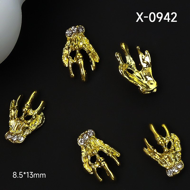 Halloween 3D Metal Nail Rhinestones Skull and Hand Design DIY Decor Accessories Nail Art Decorations