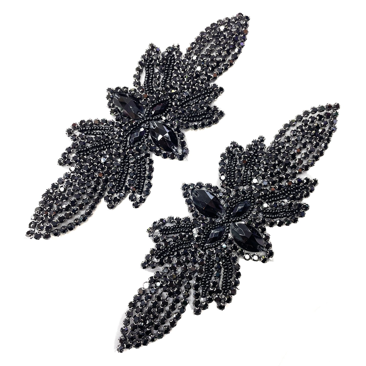 PE072 Hot selling handmade black crystal cross applique iron on rhinestone dance appliques