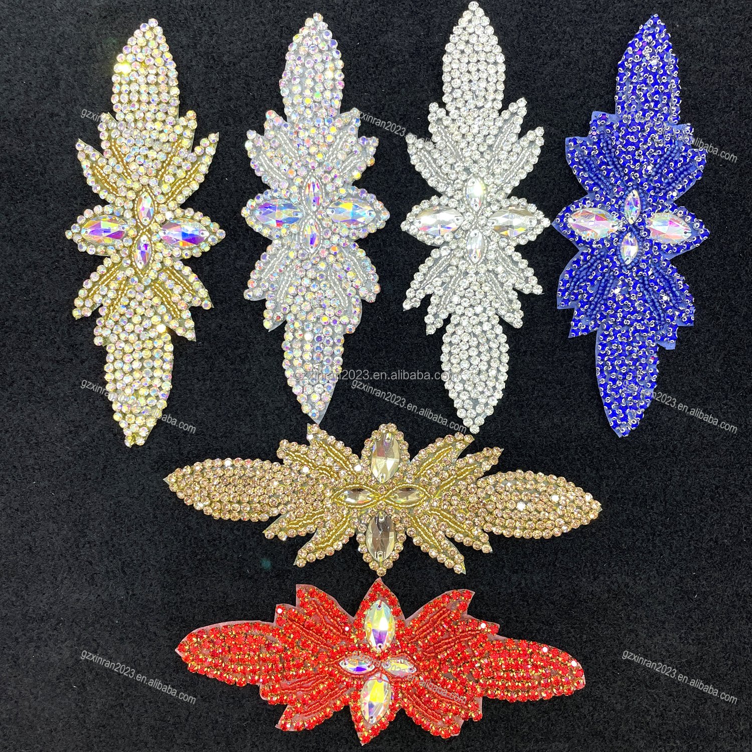 PE072 Hot selling handmade black crystal cross applique iron on rhinestone dance appliques