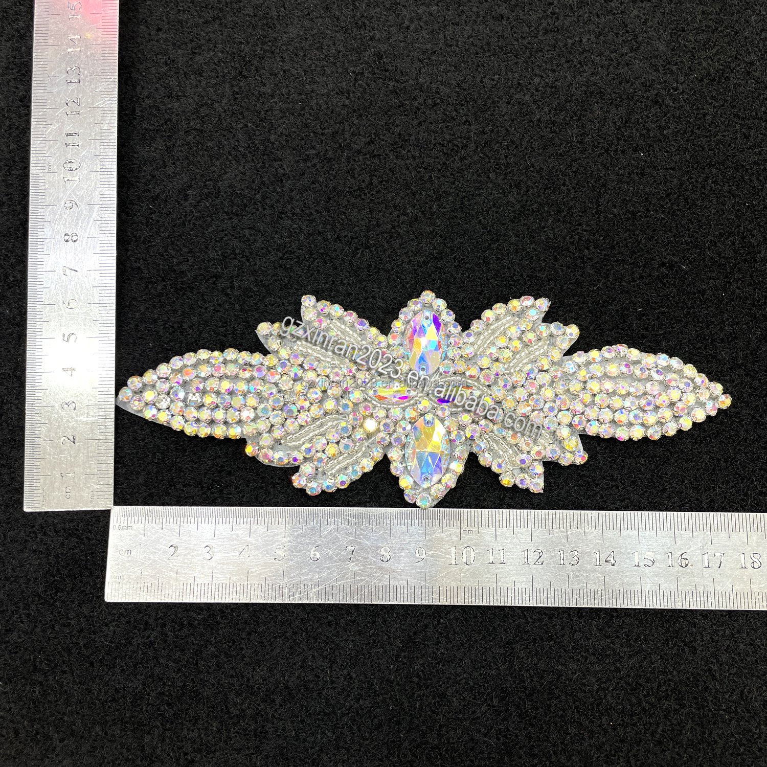 PE072 Hot selling handmade black crystal cross applique iron on rhinestone dance appliques