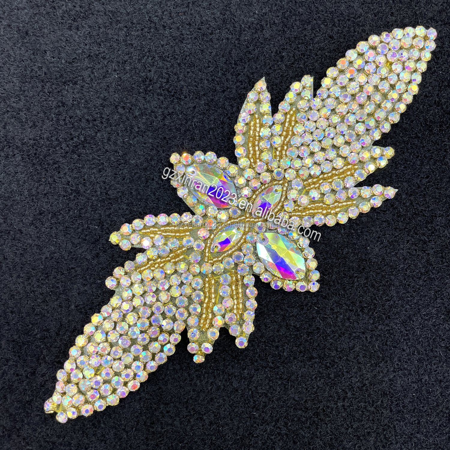 PE072 Hot selling handmade black crystal cross applique iron on rhinestone dance appliques