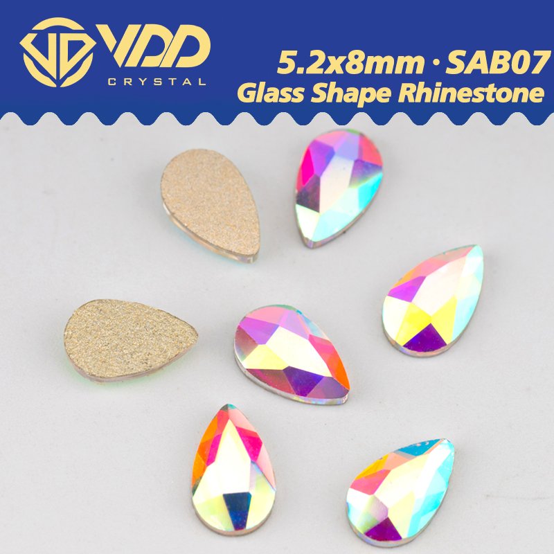 VDD 5.2x8mm - SAB07 100Pcs GlassShape Crystal Rhinestones Crystal AB Flatback Glitter Stones For DIY Crafts Nail Art Decorations