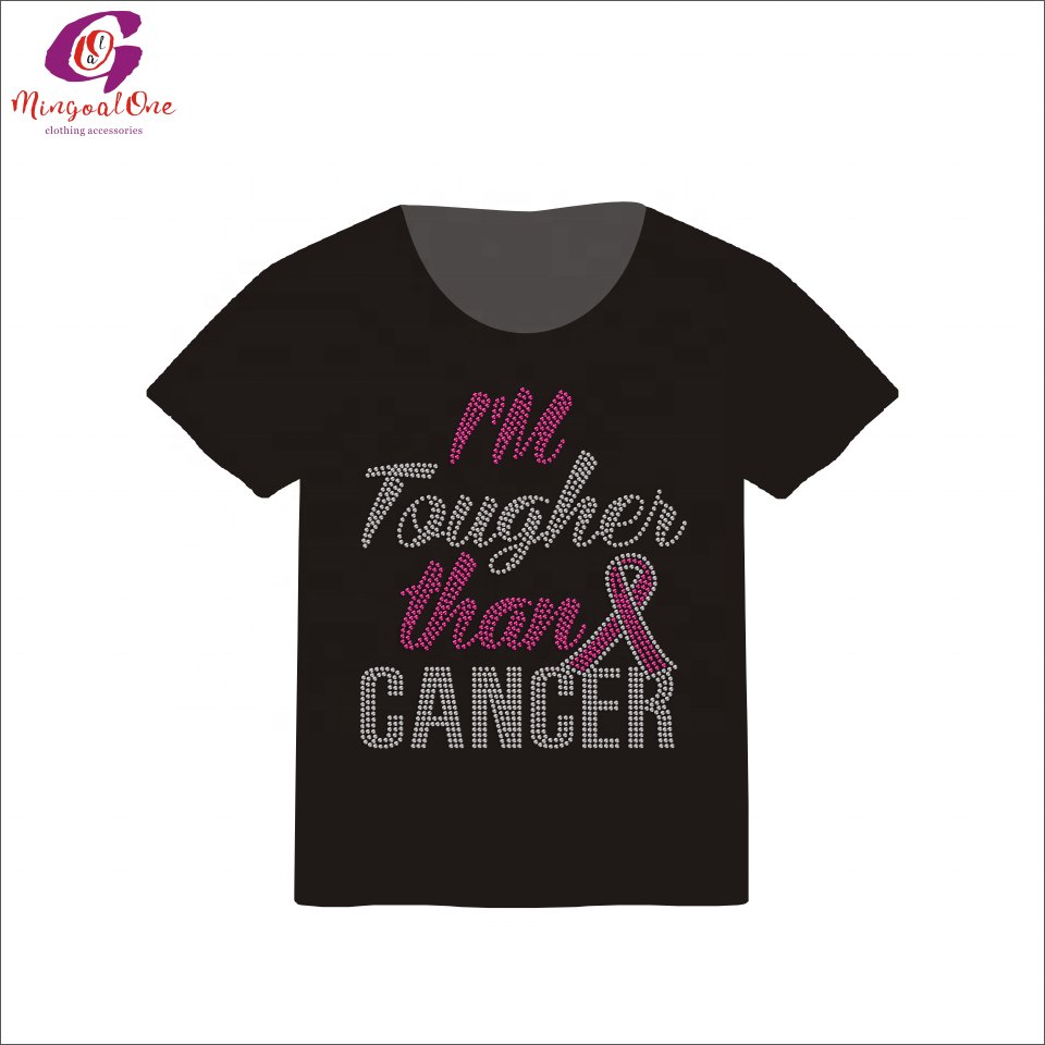 Favourite Sparkle Custom Pink Ribbon Rhinestone Heat Transfer Cancer Ribbon Saying Hot Fix Rhinestone Heat Transfer Design