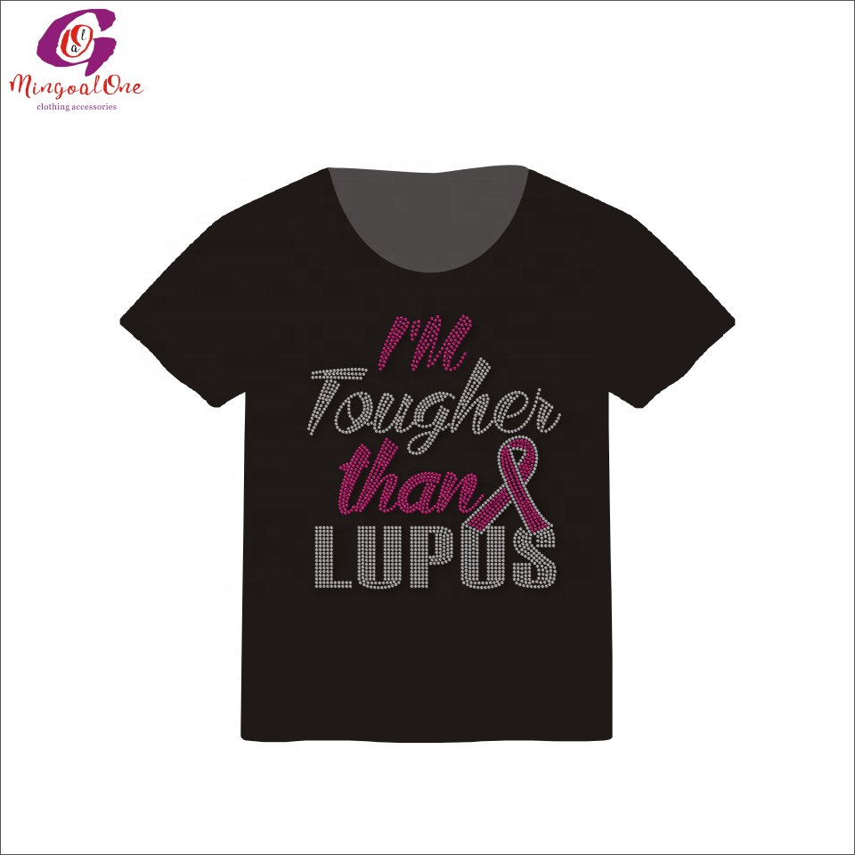 Favourite Sparkle Custom Pink Ribbon Rhinestone Heat Transfer Cancer Ribbon Saying Hot Fix Rhinestone Heat Transfer Design