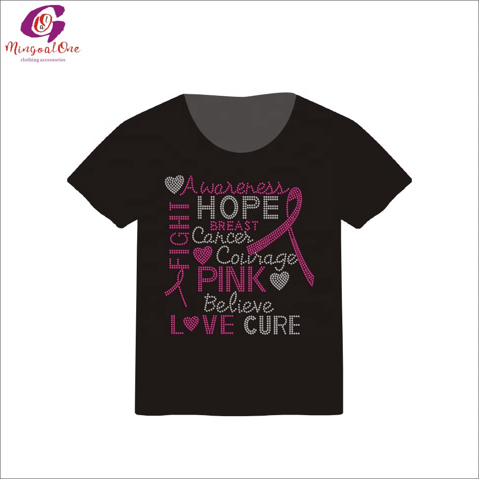 Favourite Sparkle Custom Pink Ribbon Rhinestone Heat Transfer Cancer Ribbon Saying Hot Fix Rhinestone Heat Transfer Design