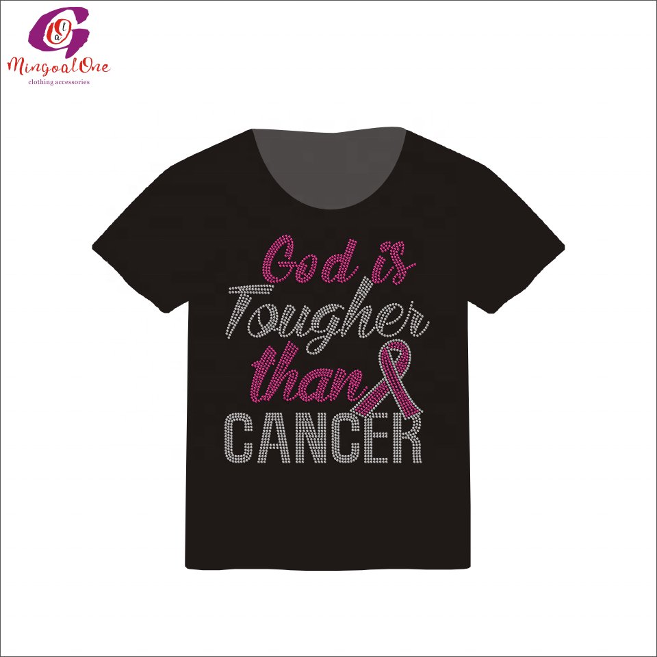 Favourite Sparkle Custom Pink Ribbon Rhinestone Heat Transfer Cancer Ribbon Saying Hot Fix Rhinestone Heat Transfer Design