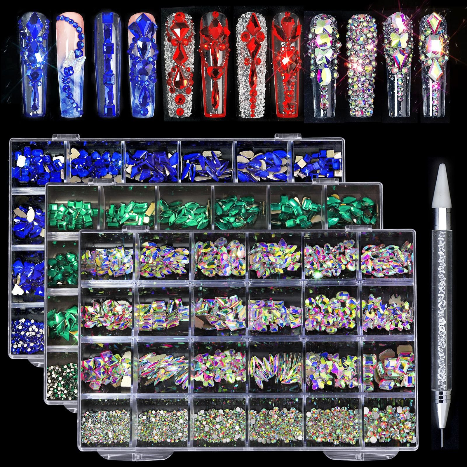 24 Grid/Box Luxury Famous Brand Design Popular Flower Nail Art Charms 3D Metal Nail Rhinestones Decoration