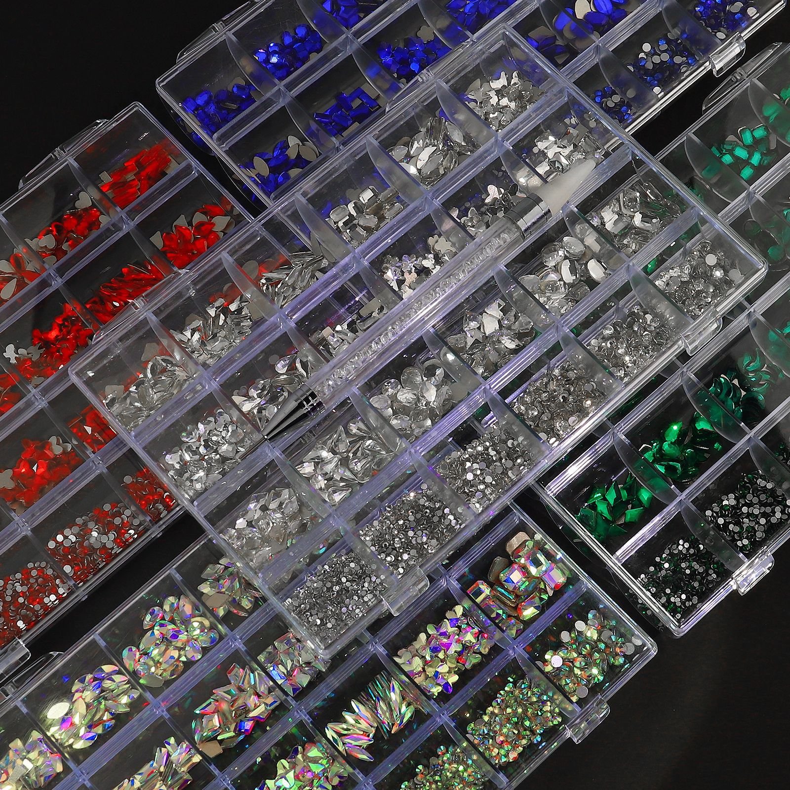 24 Grid/Box Luxury Famous Brand Design Popular Flower Nail Art Charms 3D Metal Nail Rhinestones Decoration
