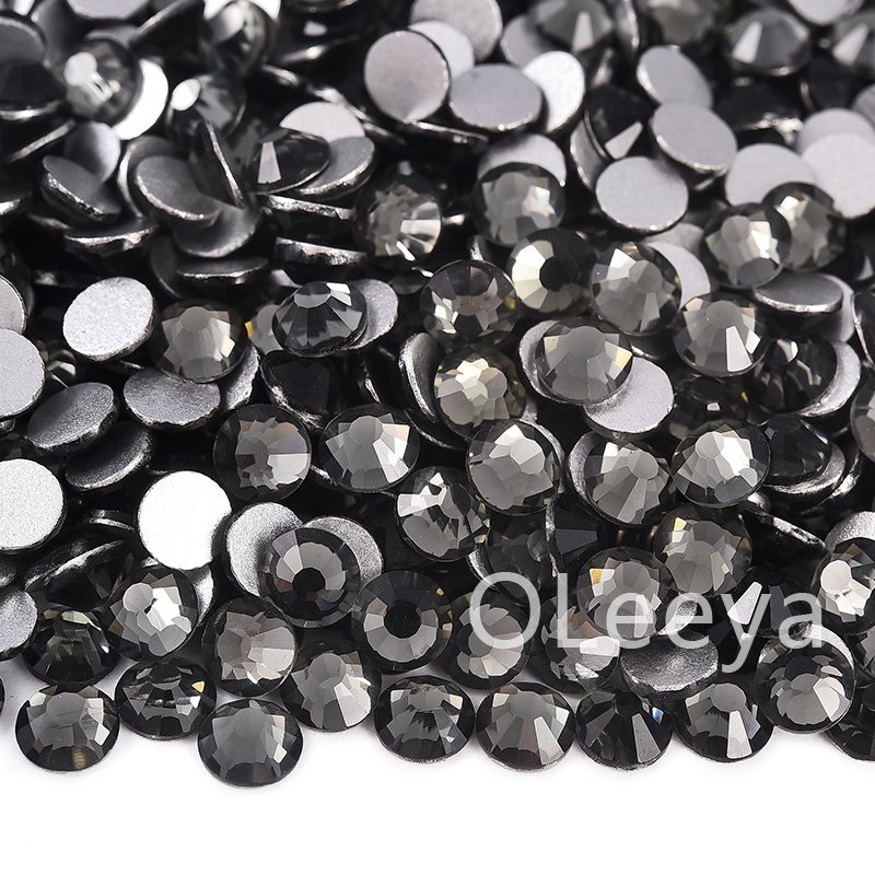 OLeeya Hot Selling Wholesale Black Grey Colors Cold Fix Glass Crystals Flat back Non Hotfix Rhinestone Bulk for Jewelry