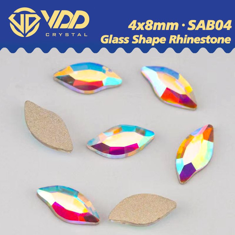 VDD 4x8mm - SAB04 100Pcs Glass Shape Crystal Rhinestones Crystal AB Flatback Glitter Stones For DIY Crafts Nail Art Decorations