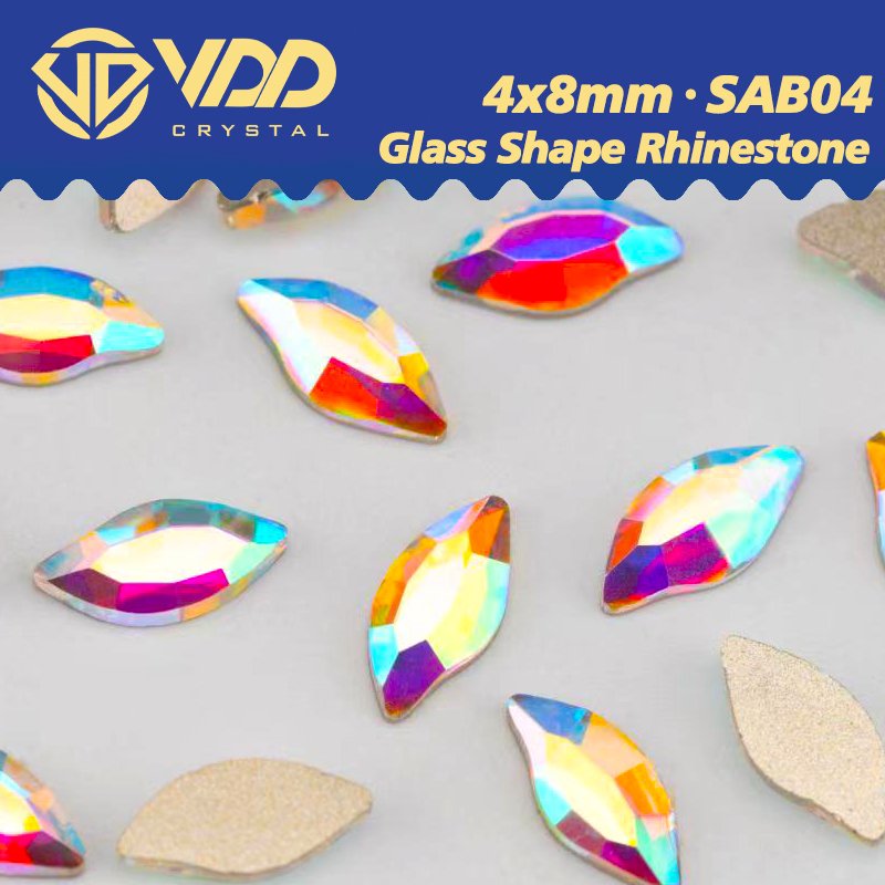 VDD 4x8mm - SAB04 100Pcs Glass Shape Crystal Rhinestones Crystal AB Flatback Glitter Stones For DIY Crafts Nail Art Decorations